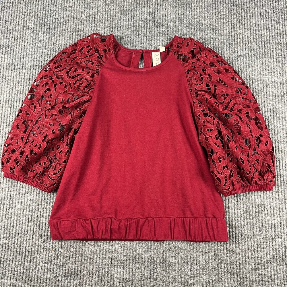 Dolan Top Womens S Burgundy Puff Sleeve Unconventional Lace Blouse Boho Chic